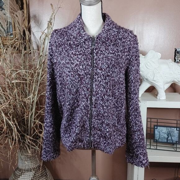 Dress Barn Size Medium M Purple Marbled Zipper Sweater Winter Warm Cozy Comfy - Picture 1 of 11